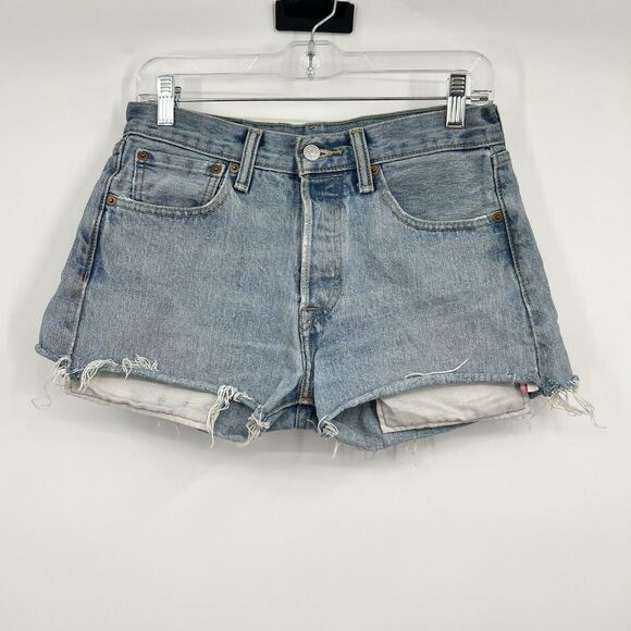 Levi’s 501 Jean Shorts Womens 28 High Rise Distressed Cutoff Button Fly Festival - Picture 1 of 11